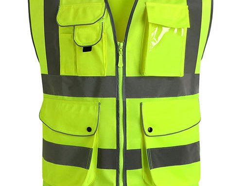 9 Pockets High Visibility Safety Vest with Reflective Strips Yellow